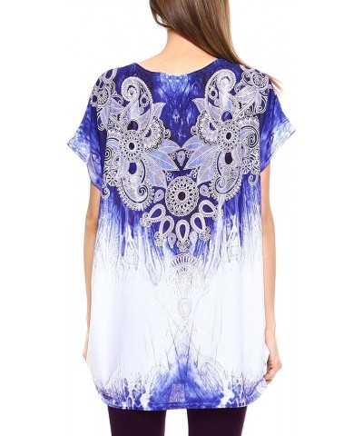 Women's Casual Summer Short Sleeve Print Tunic Loose fit Top Pt05-purple $10.39 Tops