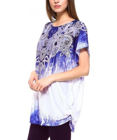 Women's Casual Summer Short Sleeve Print Tunic Loose fit Top Pt05-purple $10.39 Tops