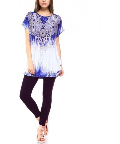 Women's Casual Summer Short Sleeve Print Tunic Loose fit Top Pt05-purple $10.39 Tops