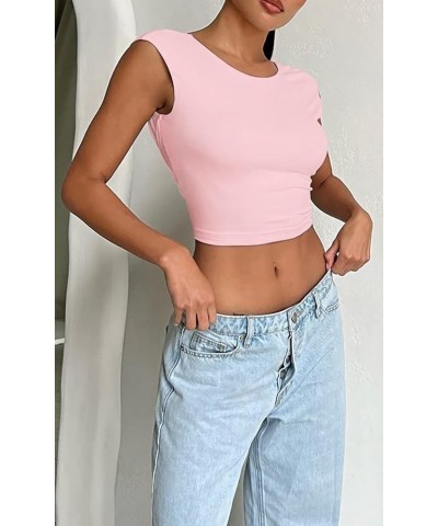 Sexy Open Back Tops for Women 2023 Y2K Summer Cute Casual Fashion Slim Fitted T Shirt Basic Tee 01 Pink $10.32 T-Shirts