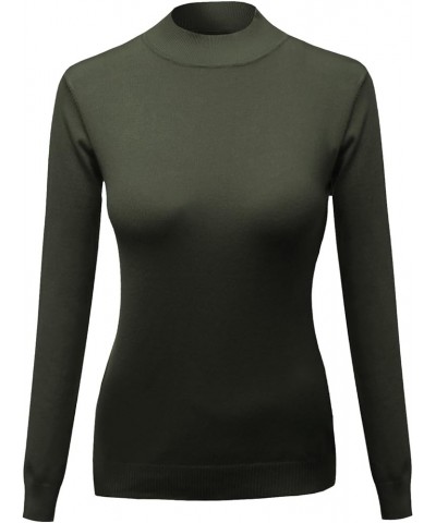 Women's Casual Solid Long Sleeve Button Detail Turtleneck Sweater Awoswl0138 Olive $13.98 Sweaters