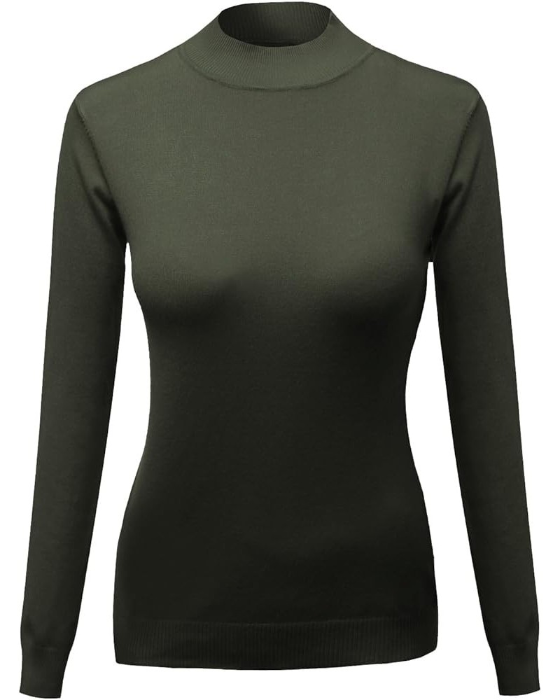 Women's Casual Solid Long Sleeve Button Detail Turtleneck Sweater Awoswl0138 Olive $13.98 Sweaters