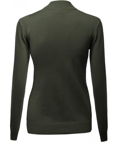 Women's Casual Solid Long Sleeve Button Detail Turtleneck Sweater Awoswl0138 Olive $13.98 Sweaters