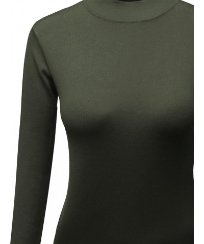 Women's Casual Solid Long Sleeve Button Detail Turtleneck Sweater Awoswl0138 Olive $13.98 Sweaters