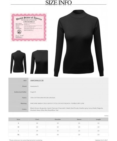 Women's Casual Solid Long Sleeve Button Detail Turtleneck Sweater Awoswl0138 Olive $13.98 Sweaters