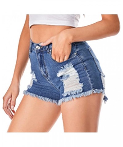 Womens High Waist Ripped Hole Short Jeans Washed Distressed Sexy Denim Shorts S001b-royalblue $19.73 Shorts