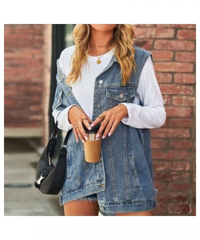 Women’s Vintage Denim Jean Vest Oversized Button Down Jean Waistcoat Gilet 01 Blue $20.09 Vests