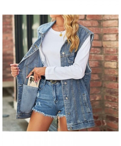 Women’s Vintage Denim Jean Vest Oversized Button Down Jean Waistcoat Gilet 01 Blue $20.09 Vests