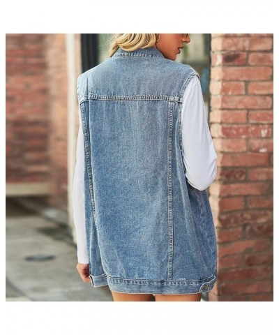 Women’s Vintage Denim Jean Vest Oversized Button Down Jean Waistcoat Gilet 01 Blue $20.09 Vests