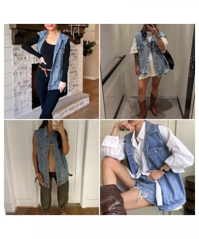 Women’s Vintage Denim Jean Vest Oversized Button Down Jean Waistcoat Gilet 01 Blue $20.09 Vests