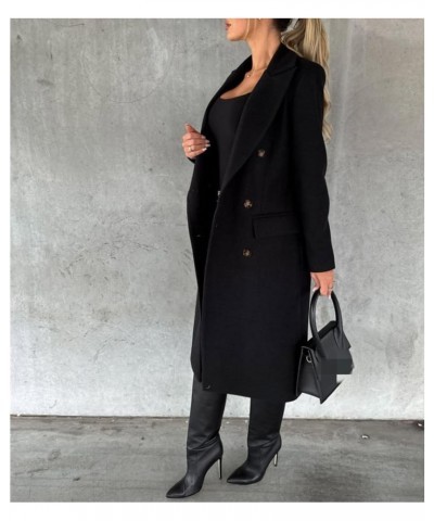 Women's Elegant Long Wool Blend Coats Solid Color Thicken Warm Fleece Coat Button Down Winter Jacket Outwear Black $14.39 Jac...