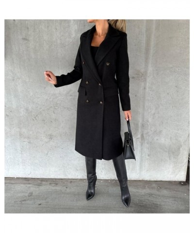 Women's Elegant Long Wool Blend Coats Solid Color Thicken Warm Fleece Coat Button Down Winter Jacket Outwear Black $14.39 Jac...