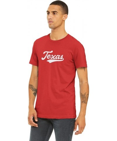 Adult Unisex Tshirt USA States Cities Script with Vertical on The Back Red Shirt White Texas $8.60 T-Shirts