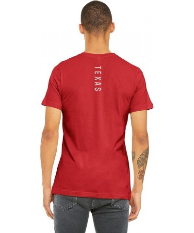 Adult Unisex Tshirt USA States Cities Script with Vertical on The Back Red Shirt White Texas $8.60 T-Shirts