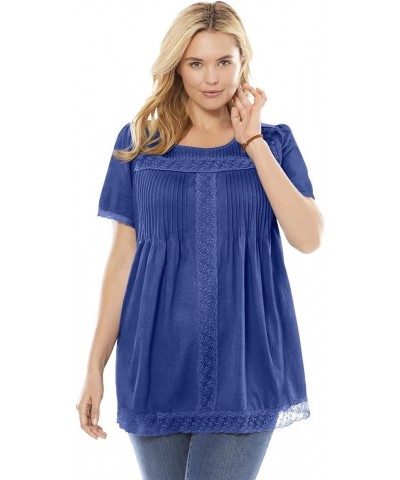 Women's Plus Size Lace-Trim Pintucked Tunic Ultra Blue $24.42 Tops