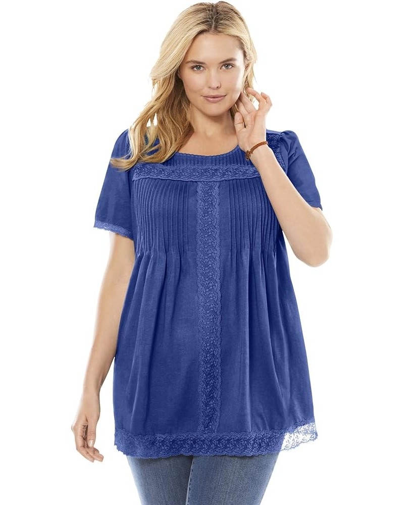 Women's Plus Size Lace-Trim Pintucked Tunic Ultra Blue $24.42 Tops