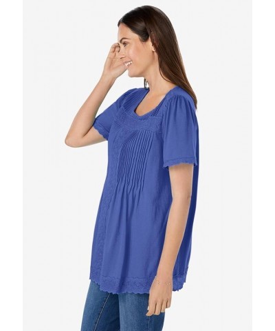 Women's Plus Size Lace-Trim Pintucked Tunic Ultra Blue $24.42 Tops