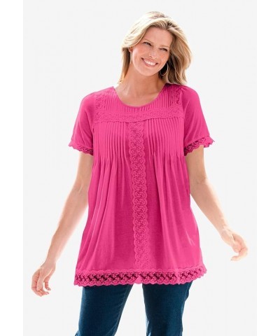 Women's Plus Size Lace-Trim Pintucked Tunic Ultra Blue $24.42 Tops