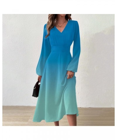 Dresses for Women Fall Winter Casual Fashion V-Neck Long Sleeve Gradient Print Long Dress 1-sky Blue $15.80 Jackets