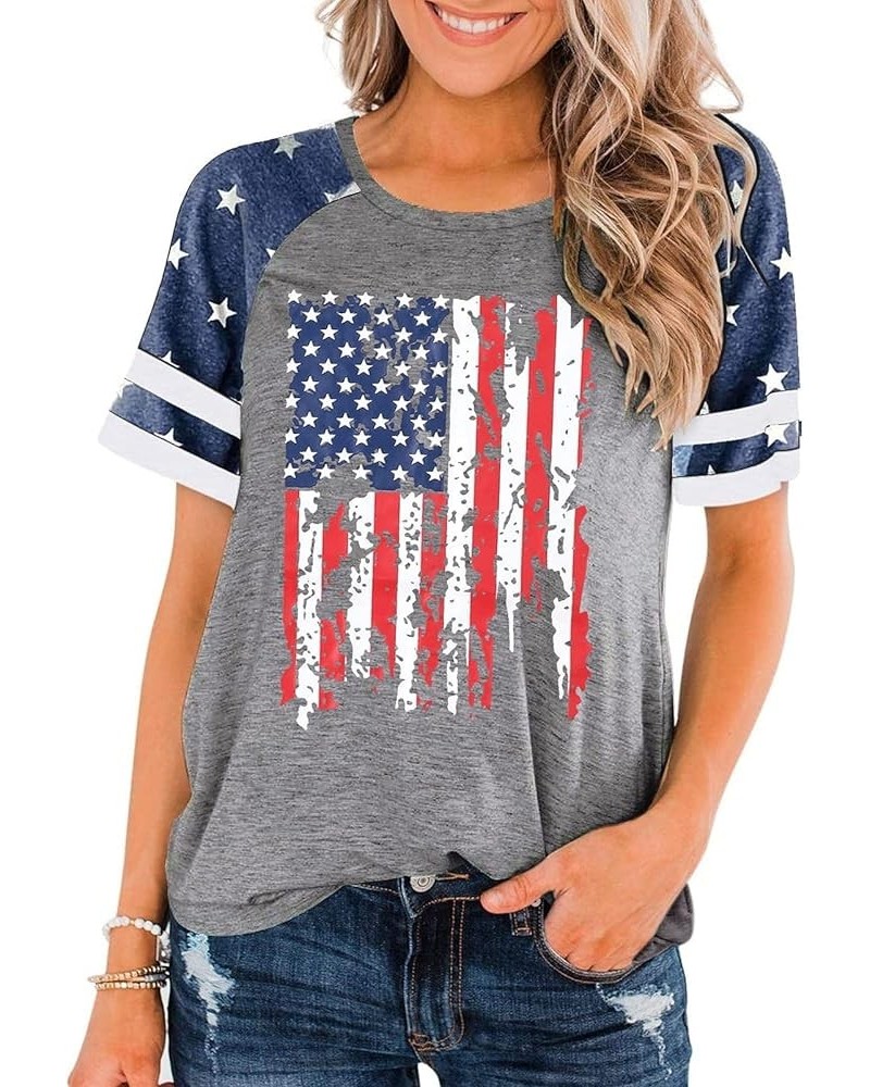 Womens American Flag 4th July Shirts Faith Family Freedom Letter Print Tops Inpendence Day Summer Casual Tees B-grey-d $13.79...