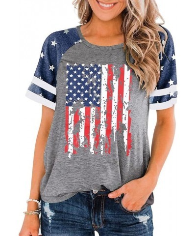 Womens American Flag 4th July Shirts Faith Family Freedom Letter Print Tops Inpendence Day Summer Casual Tees B-grey-d $13.79...