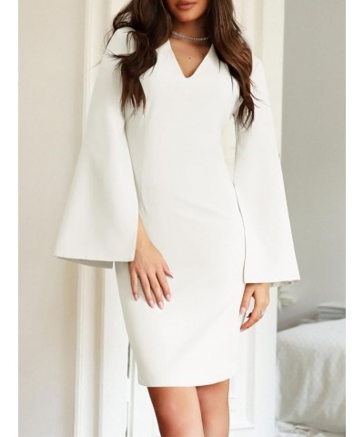 Women's Business Dress V Neck Bell Sleeve Cocktail Party Office Formal Dresses White $12.00 Dresses