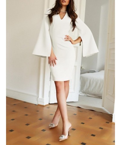 Women's Business Dress V Neck Bell Sleeve Cocktail Party Office Formal Dresses White $12.00 Dresses