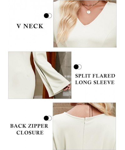 Women's Business Dress V Neck Bell Sleeve Cocktail Party Office Formal Dresses White $12.00 Dresses