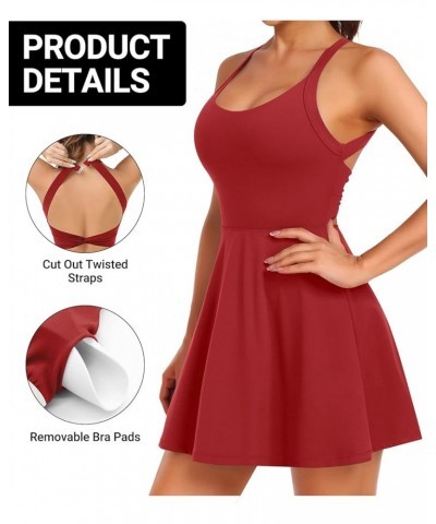 Women Tennis Golf Dress with Built-in Shorts and Bra-Workout Athletic Activewear for Exercise Red $18.28 Activewear