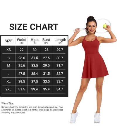 Women Tennis Golf Dress with Built-in Shorts and Bra-Workout Athletic Activewear for Exercise Red $18.28 Activewear