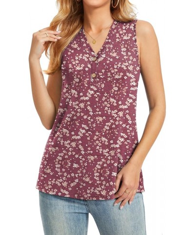 Womens Henley Tunic Tops Button Up T-Shirts Short Sleeve V-Neck Casual Blouses Plum Blossom+vermilion $17.04 Tops