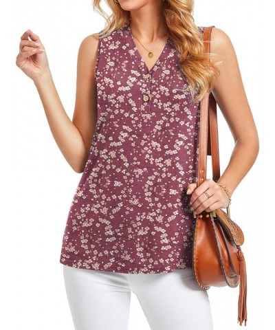 Womens Henley Tunic Tops Button Up T-Shirts Short Sleeve V-Neck Casual Blouses Plum Blossom+vermilion $17.04 Tops