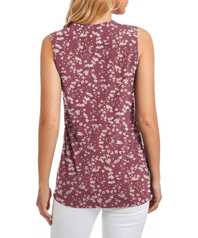 Womens Henley Tunic Tops Button Up T-Shirts Short Sleeve V-Neck Casual Blouses Plum Blossom+vermilion $17.04 Tops