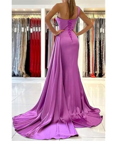 One Shoulder Bridesmaid Dresses for Wedding Satin Mermaid Long Prom Dress with Train Peacock $28.55 Dresses