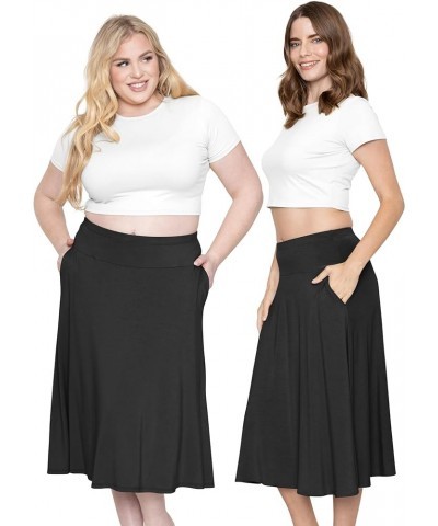 Women's and Plus Knee Length and MIDI A-Line Skirt w/Pockets Black Midi $13.50 Skirts