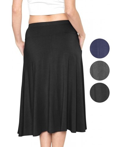 Women's and Plus Knee Length and MIDI A-Line Skirt w/Pockets Black Midi $13.50 Skirts