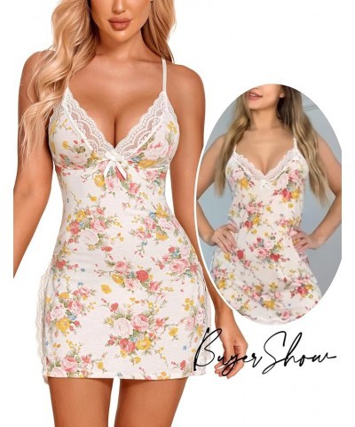 Women's Lingerie Sexy Nightwear Spaghetti Strap Nightgown Babydoll Chemise Flower $14.03 Lingerie