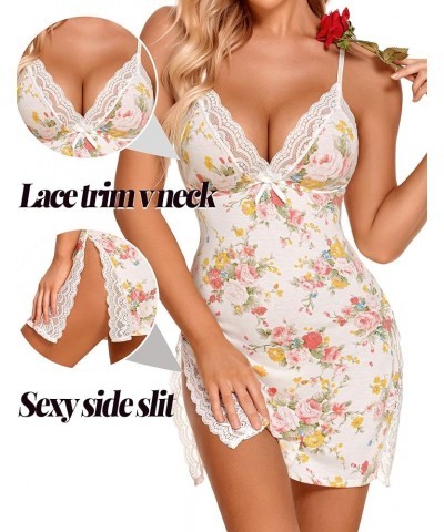 Women's Lingerie Sexy Nightwear Spaghetti Strap Nightgown Babydoll Chemise Flower $14.03 Lingerie