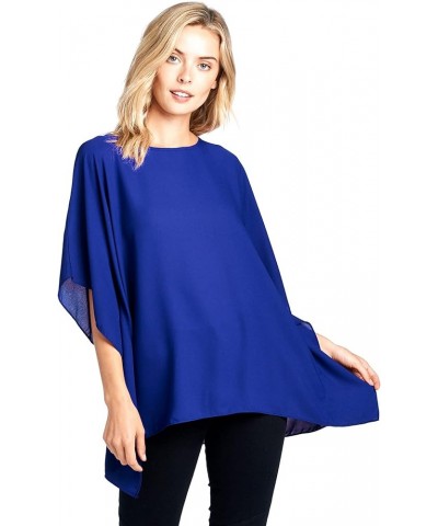 Opaque Chiffon Caftan Poncho Tunic Top Royal Blue $12.30 Tops