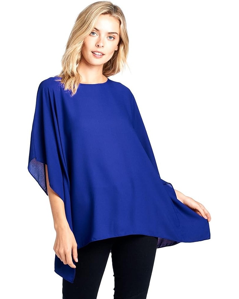 Opaque Chiffon Caftan Poncho Tunic Top Royal Blue $12.30 Tops