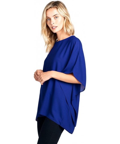 Opaque Chiffon Caftan Poncho Tunic Top Royal Blue $12.30 Tops