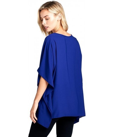 Opaque Chiffon Caftan Poncho Tunic Top Royal Blue $12.30 Tops