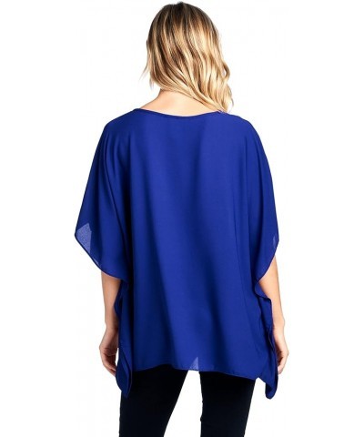 Opaque Chiffon Caftan Poncho Tunic Top Royal Blue $12.30 Tops