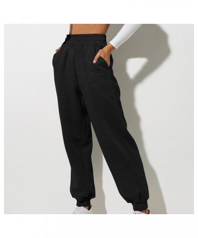 Womens High Waisted Sweatpants with Pockets 2024 Fall Y2k Jogger Pants Baggy Lounge Trousers Cinch Bottom Sweatpants A03-blac...