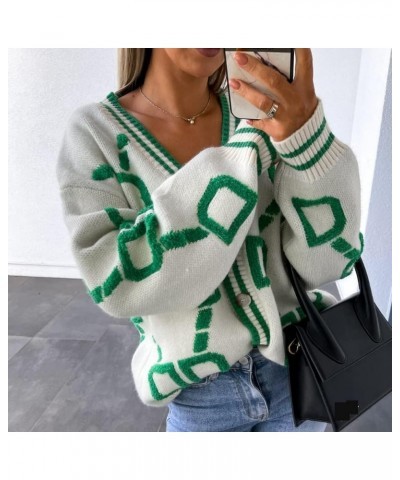 Women's Fall Winter Sweater Cardigan Oversized Button Down Long Sleeve Trendy Loose Geometric Knit Outerwear Clothes 03-white...