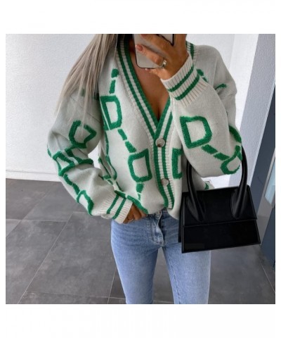 Women's Fall Winter Sweater Cardigan Oversized Button Down Long Sleeve Trendy Loose Geometric Knit Outerwear Clothes 03-white...