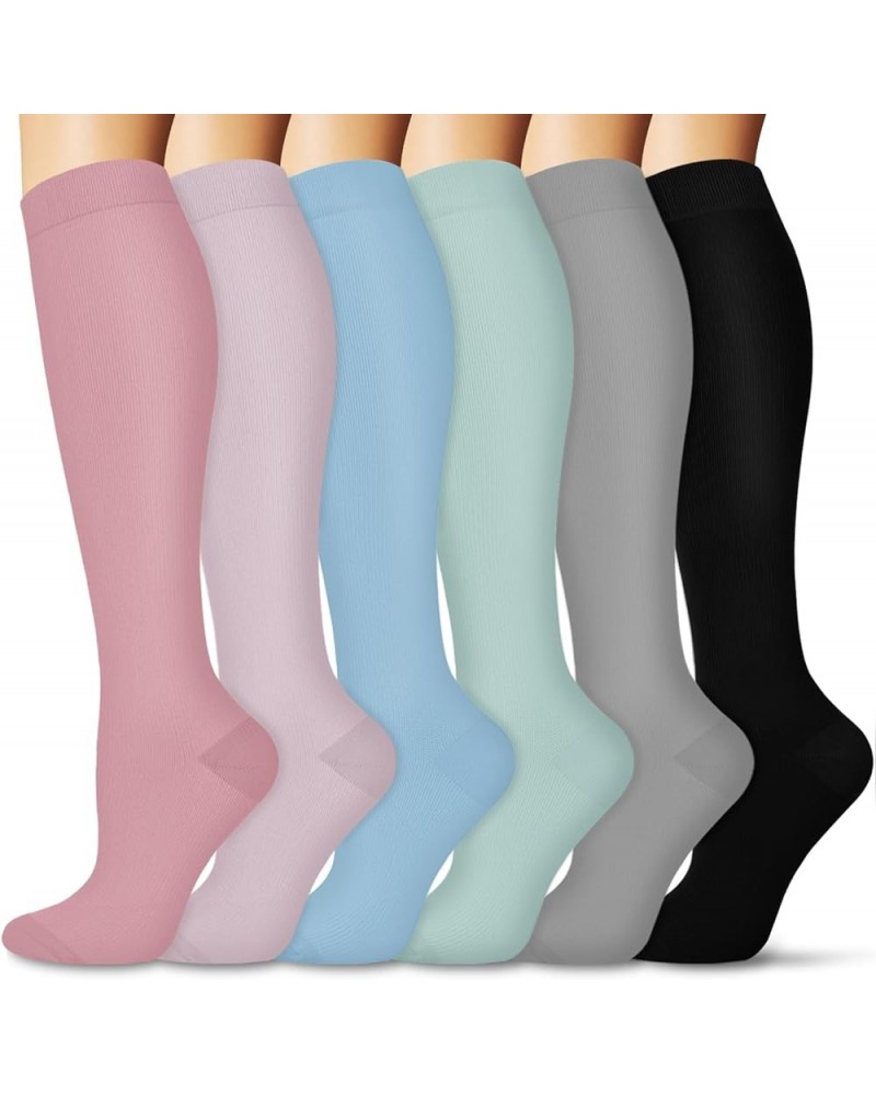 6 Pairs Compression Socks for Women and Men, 15-20 mmHg Support Knee High Socks for Nurses,Athletic,Flying Macaron Style(6 Pa...