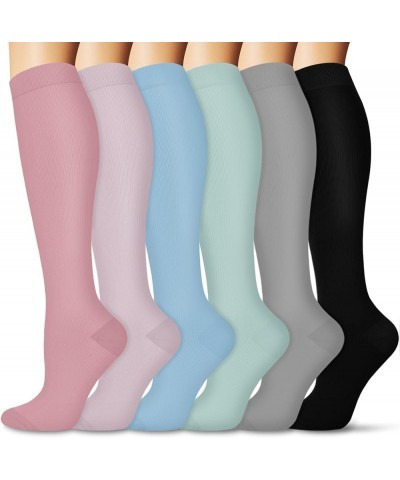 6 Pairs Compression Socks for Women and Men, 15-20 mmHg Support Knee High Socks for Nurses,Athletic,Flying Macaron Style(6 Pa...