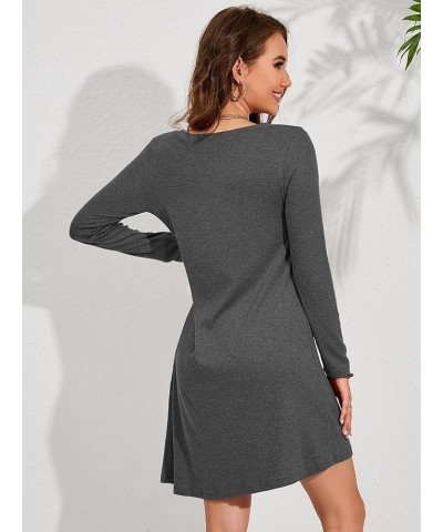 Dresses for Women Long Sleeve Round Neck Casual Button Side T Shirts Loose Fitting Sweater Tunic Dress 0-dark Grey $17.66 Dre...