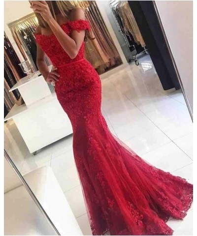 Women's Lace Mermaid Evening Prom Dresses Long Off Shoulder Appliqued Formal Gown PM39 White $40.00 Dresses